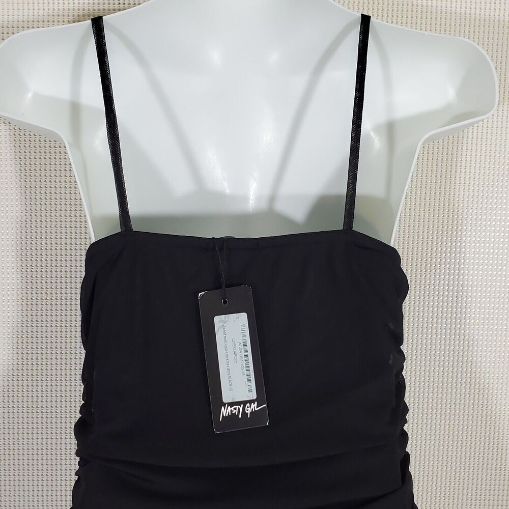 Nasty Gal Dress Womens 6 Black Ruched Sides Mesh Mini Wiggle Bodycon - Picture 8 of 13